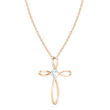 Load image into Gallery viewer, Dazzlingrock Collection 4mm Round Aquamarine Solitaire Twisted Criss Cross Pendant with 18 inch Gold Chain for Women in 10K Rose Gold
