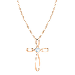 Dazzlingrock Collection 4mm Round Aquamarine Solitaire Twisted Criss Cross Pendant with 18 inch Gold Chain for Women in 10K Rose Gold