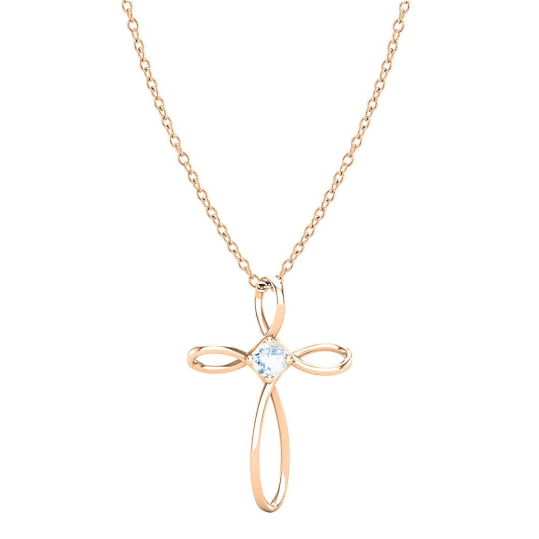 Dazzlingrock Collection 4mm Round Aquamarine Solitaire Twisted Criss Cross Pendant with 18 inch Gold Chain for Women in 18K Rose Gold