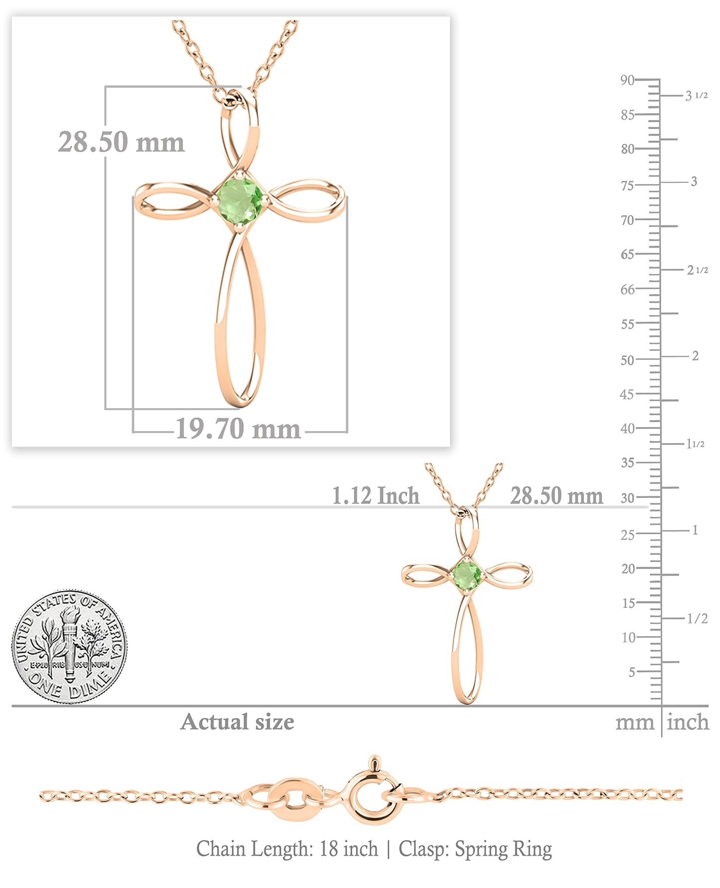 Dazzlingrock Collection 4mm Round Peridot Solitaire Twisted Criss Cross Pendant with 18 inch Gold Chain for Women in 10K Rose Gold