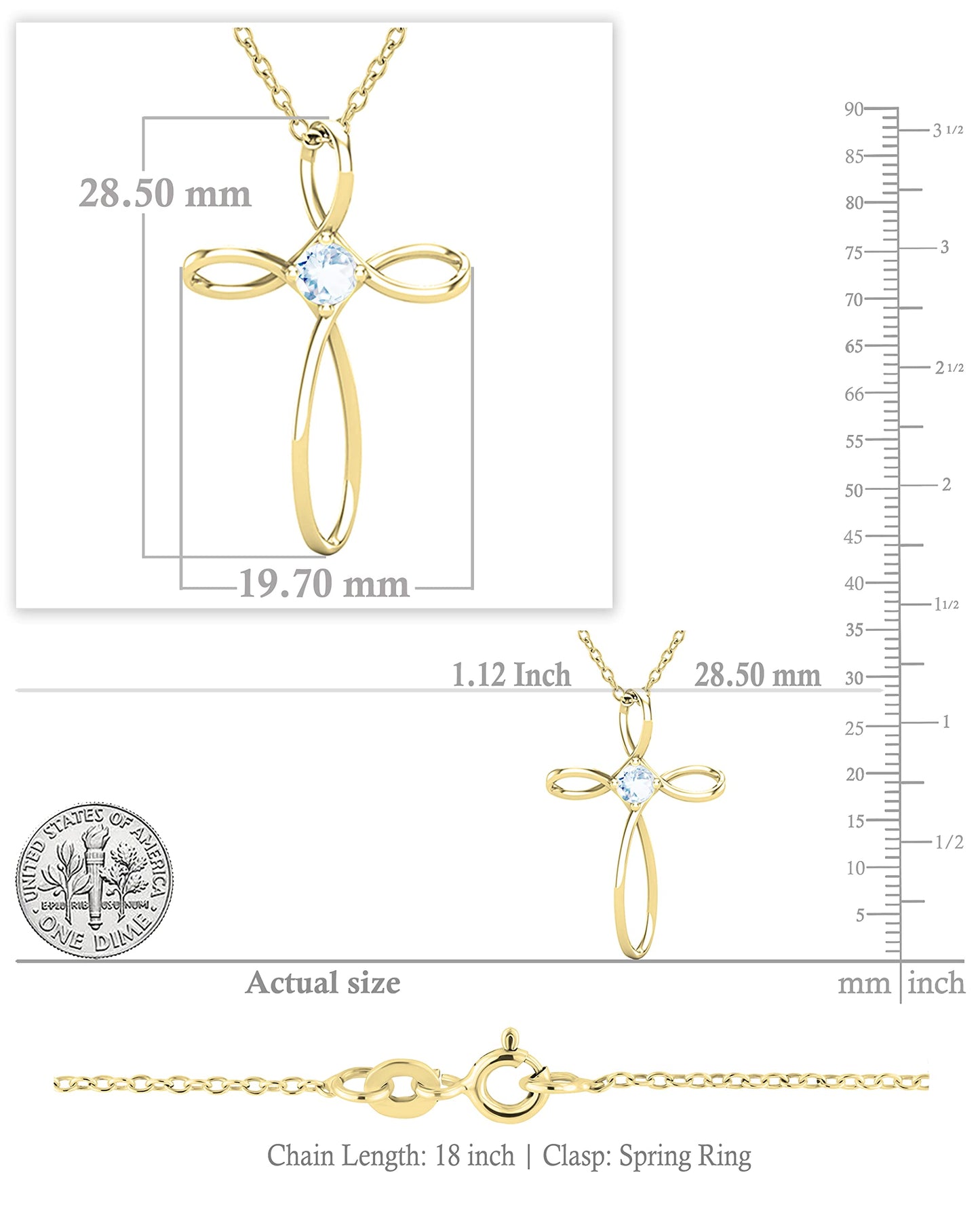 Dazzlingrock Collection 4mm Round Aquamarine Solitaire Twisted Criss Cross Pendant with 18 inch Gold Chain for Women in 10K Yellow Gold