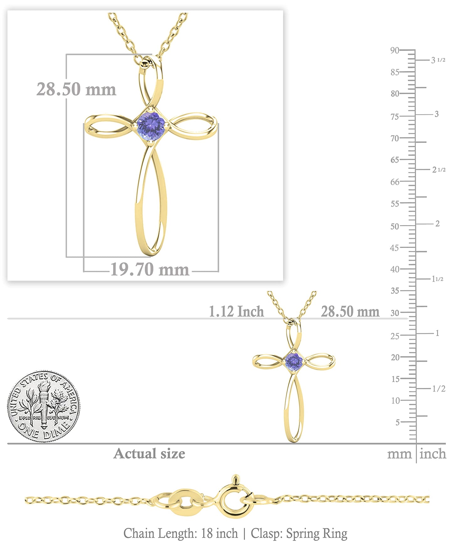 Dazzlingrock Collection 4mm Round Tanzanite Solitaire Twisted Criss Cross Pendant with 18 inch Gold Chain for Women in 18K Yellow Gold