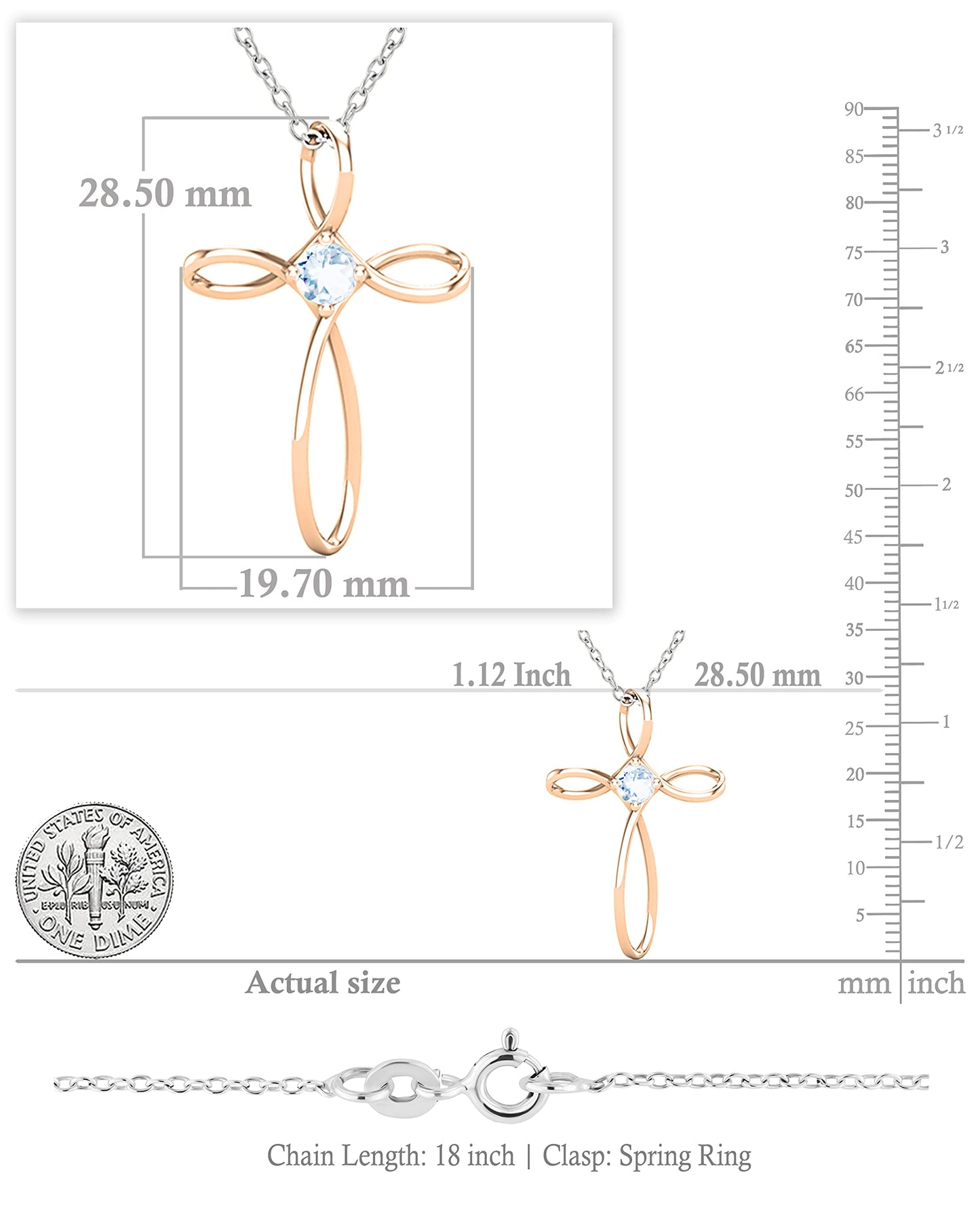 Dazzlingrock Collection 4mm Round Aquamarine Solitaire Twisted Criss Cross Pendant with 18 inch Silver Chain for Women in 18K Rose Gold
