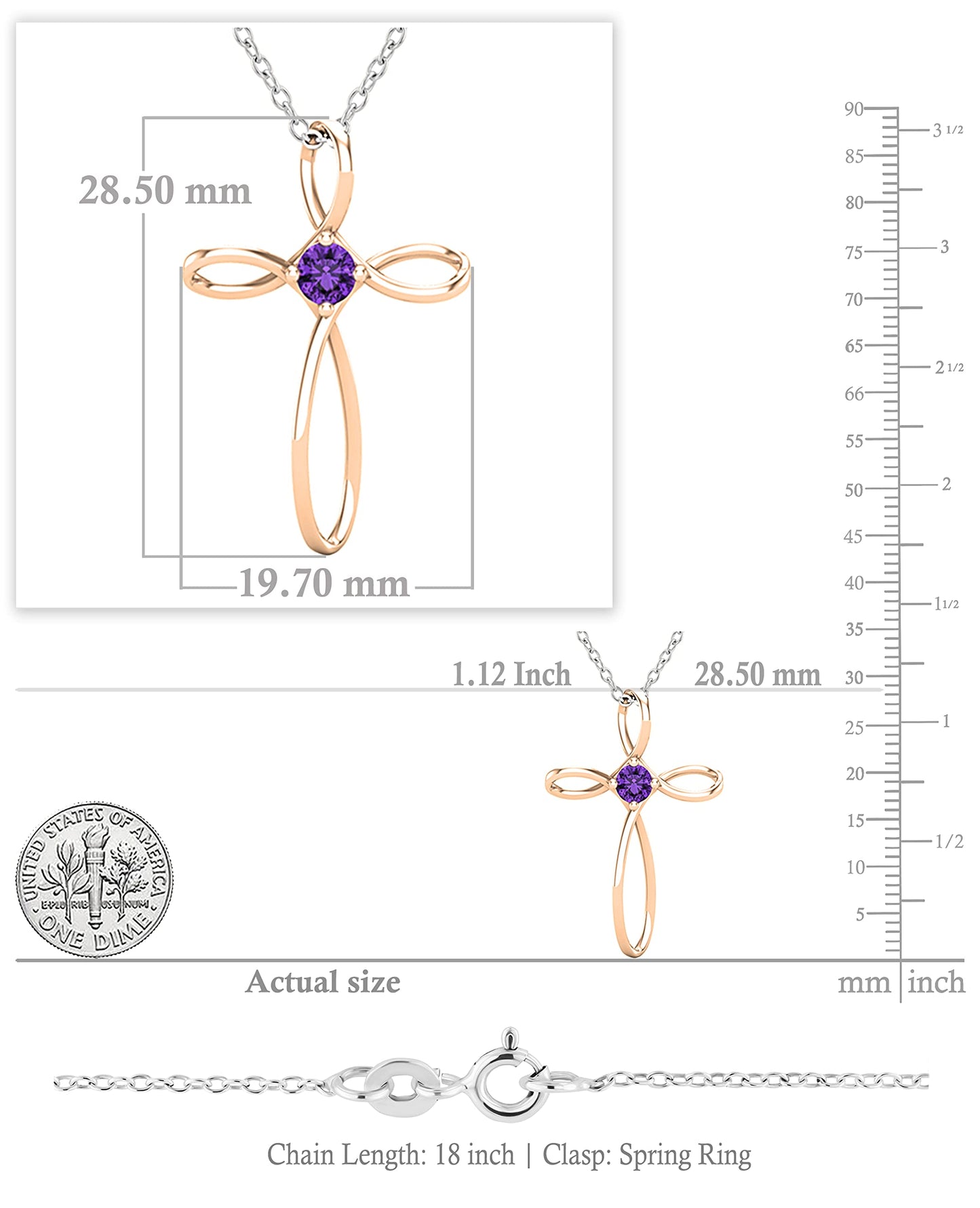 Dazzlingrock Collection 4mm Round Amethyst Solitaire Twisted Criss Cross Pendant with 18 inch Silver Chain for Women in 18K Rose Gold