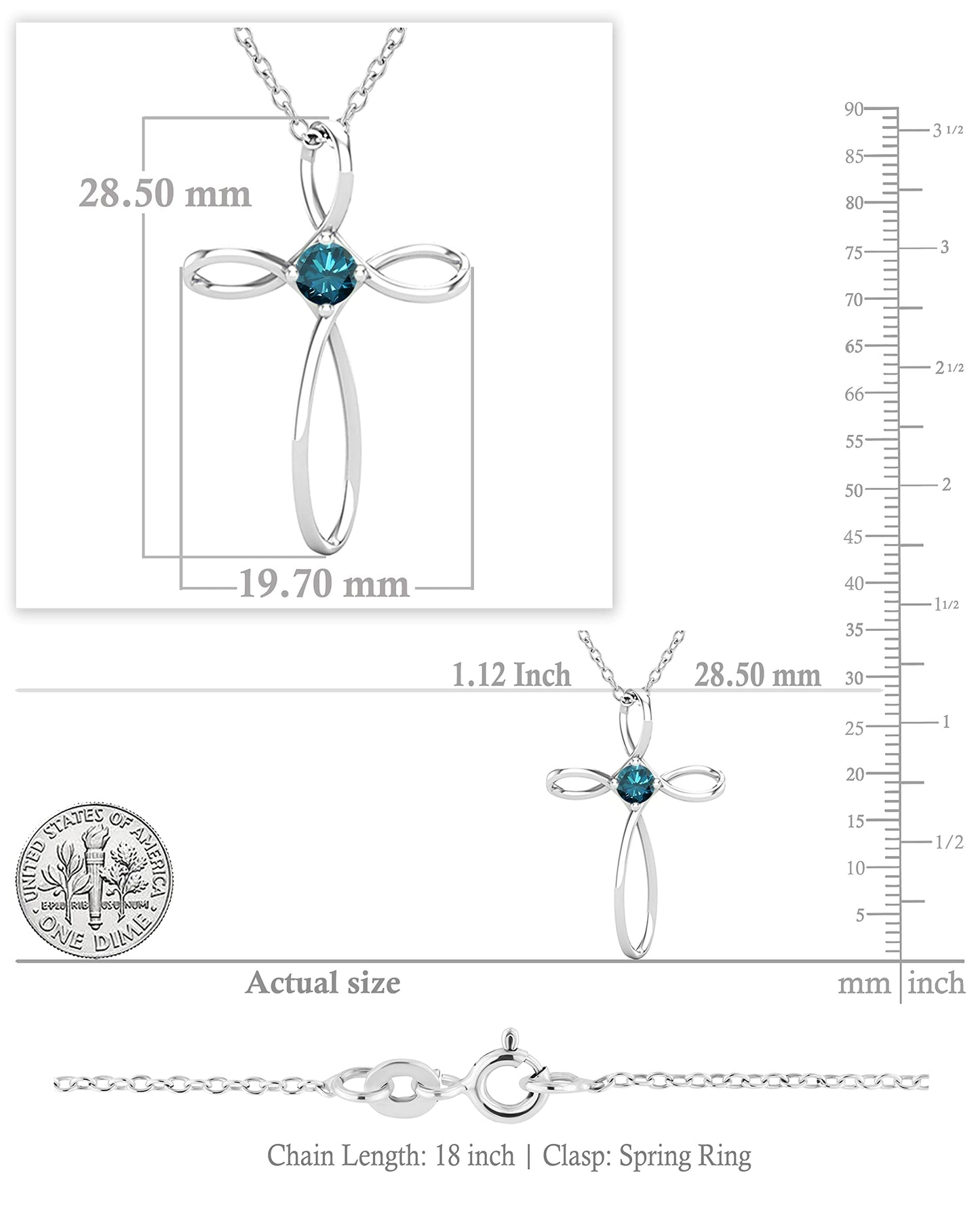 Dazzlingrock Collection 4mm Round Blue Diamond Solitaire Twisted Criss Cross Pendant with 18 inch Silver Chain for Women (0.25 ctw, Color Blue, Clarity I2-I3) in 18K White Gold