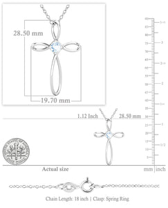 Dazzlingrock Collection 4mm Round Aquamarine Solitaire Twisted Criss Cross Pendant with 18 inch Silver Chain for Women in 10K White Gold