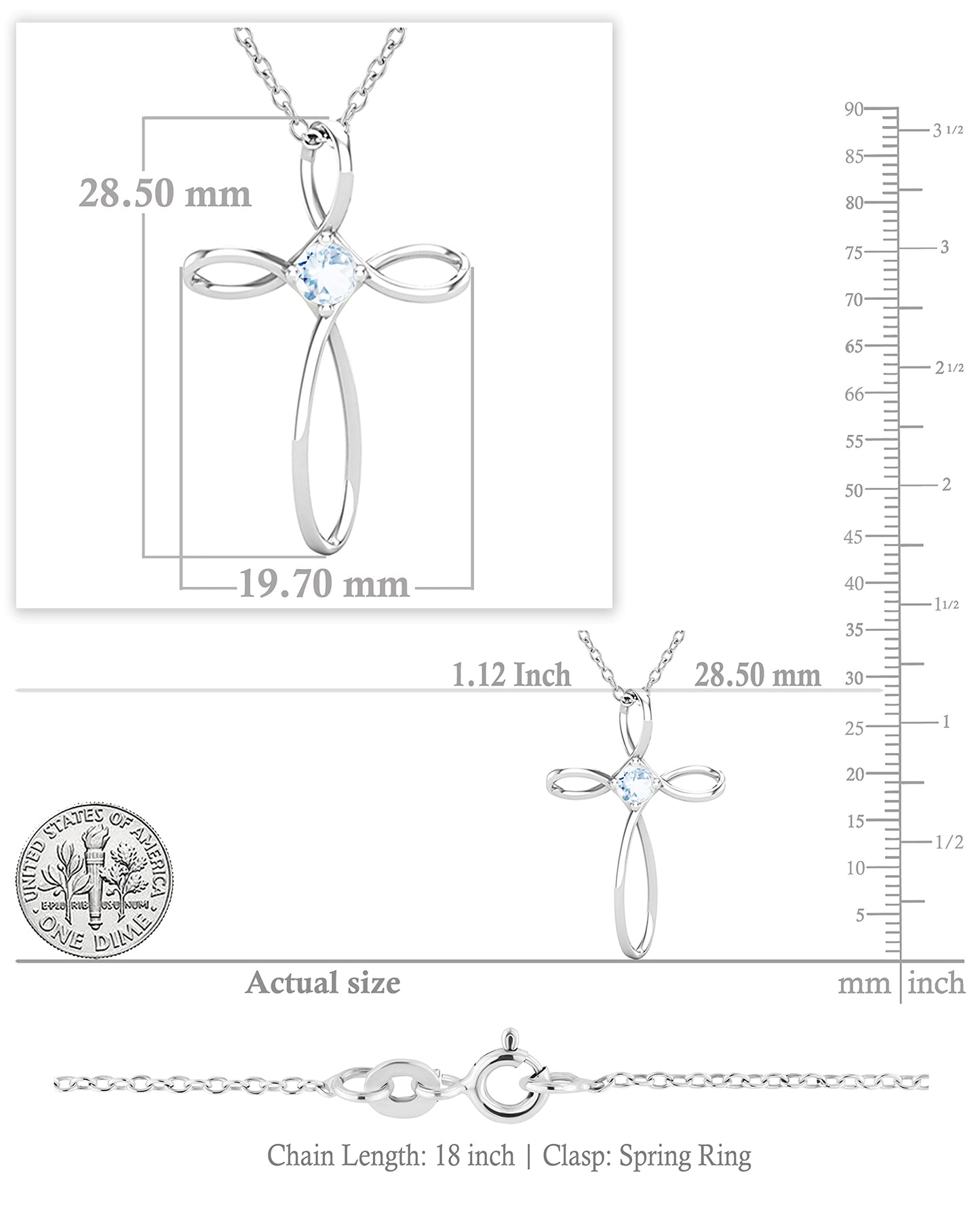 Dazzlingrock Collection 4mm Round Aquamarine Solitaire Twisted Criss Cross Pendant with 18 inch Gold Chain for Women in 14K White Gold