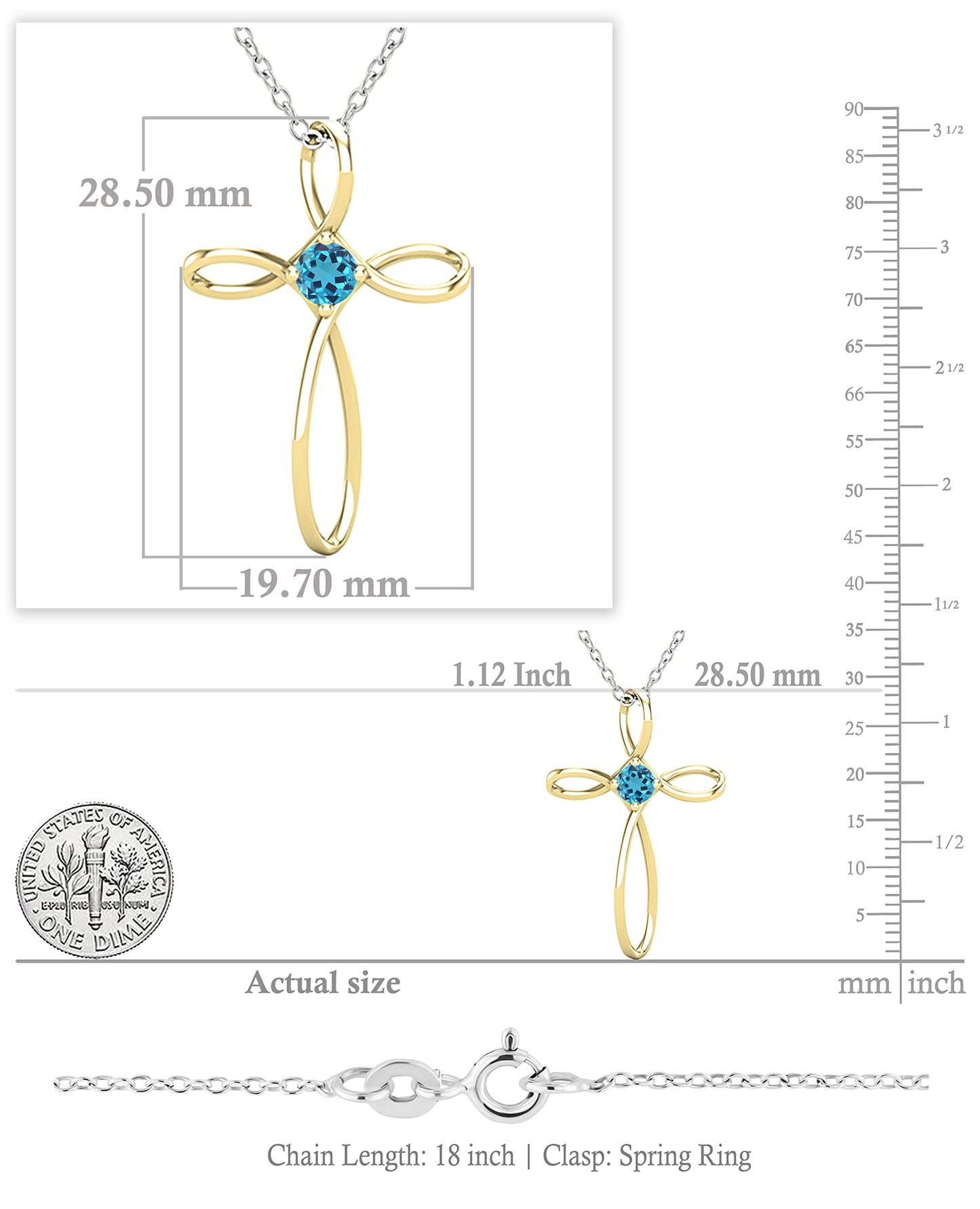 Dazzlingrock Collection 4mm Round Blue Topaz Solitaire Twisted Criss Cross Pendant with 18 inch Silver Chain for Women in 10K Yellow Gold