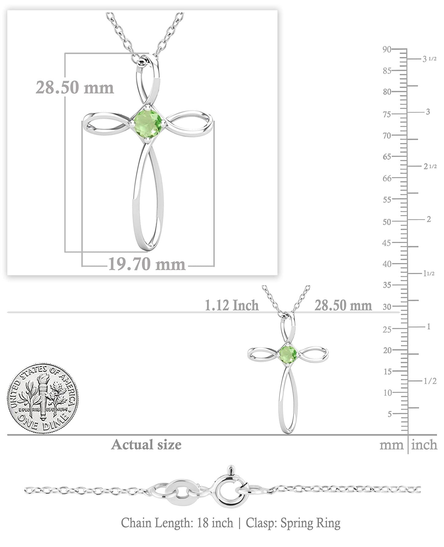 Dazzlingrock Collection 4mm Round Peridot Solitaire Twisted Criss Cross Pendant with 18 inch Silver Chain for Women in 10K White Gold