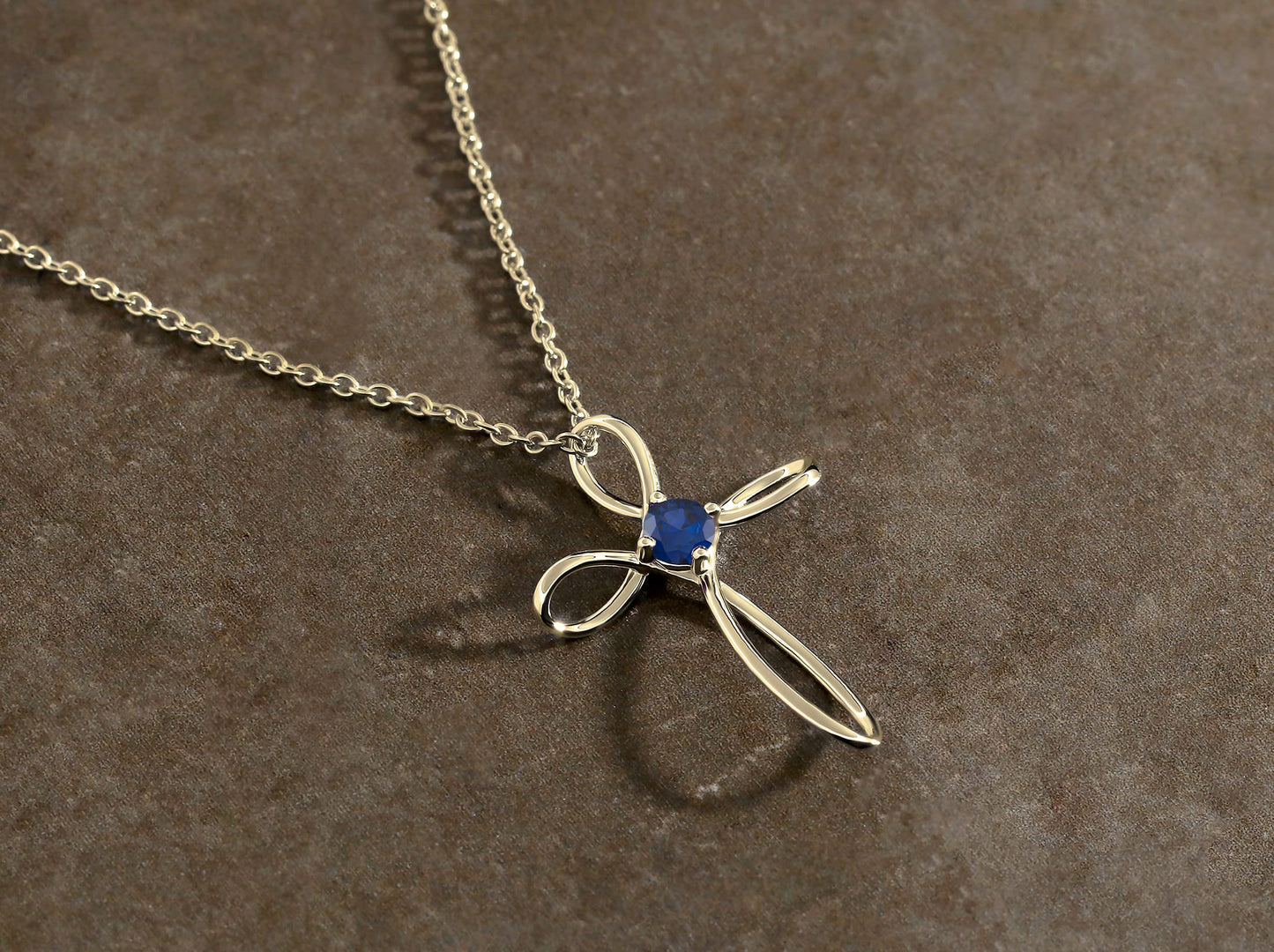 Dazzlingrock Collection 4mm Round Blue Sapphire Solitaire Twisted Criss Cross Pendant with 18 inch Gold Chain for Women in 14K Yellow Gold