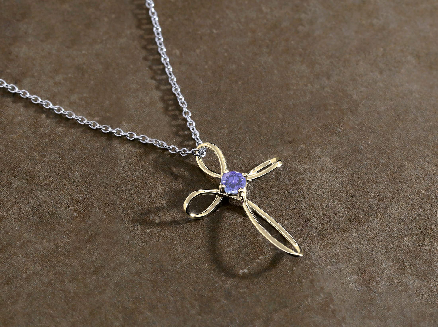 Dazzlingrock Collection 4mm Round Tanzanite Solitaire Twisted Criss Cross Pendant with 18 inch Silver Chain for Women in 14K Yellow Gold