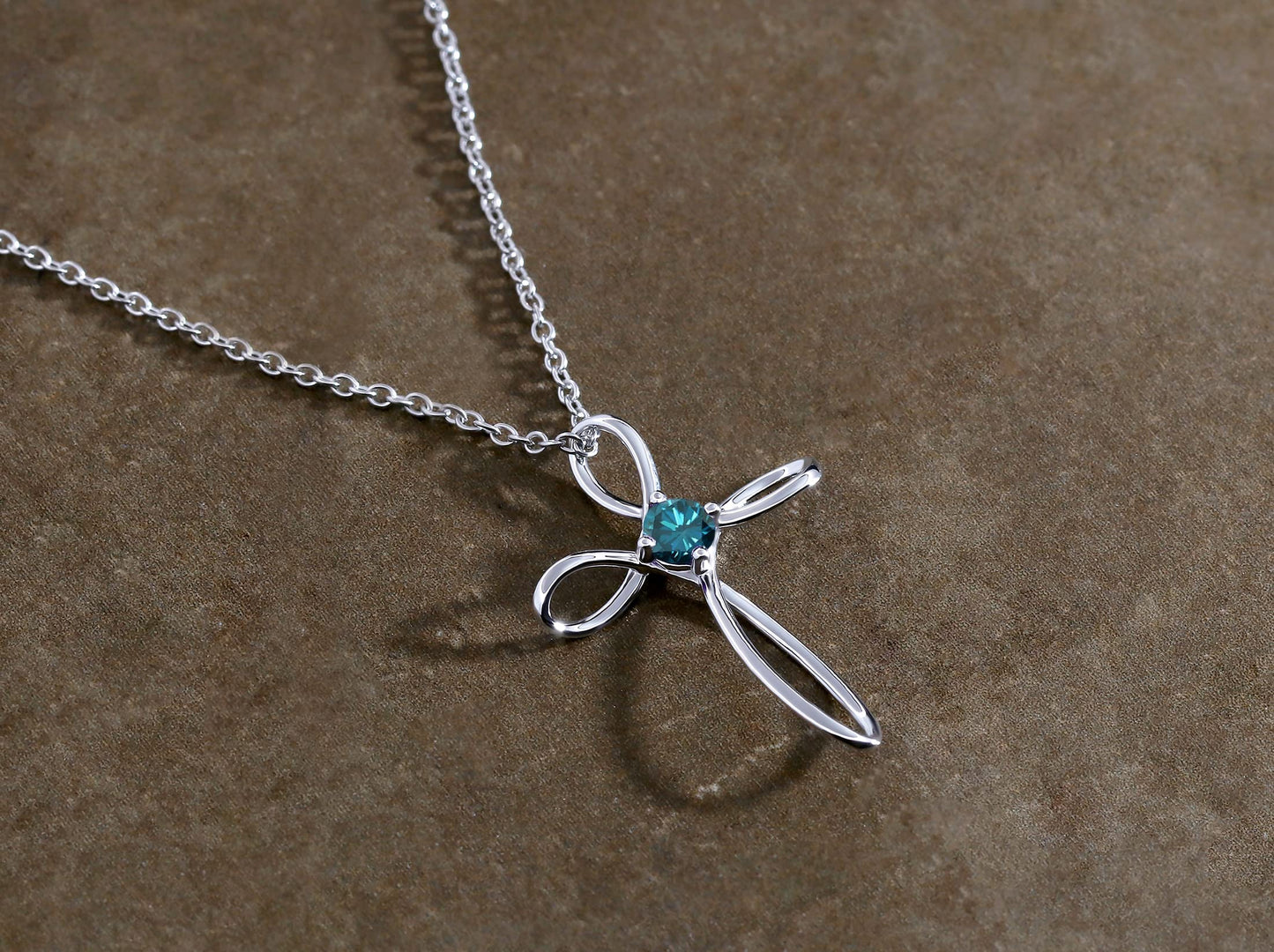 Dazzlingrock Collection 4mm Round Blue Diamond Solitaire Twisted Criss Cross Pendant with 18 inch Gold Chain for Women (0.25 ctw, Color Blue, Clarity I2-I3) in 10K White Gold