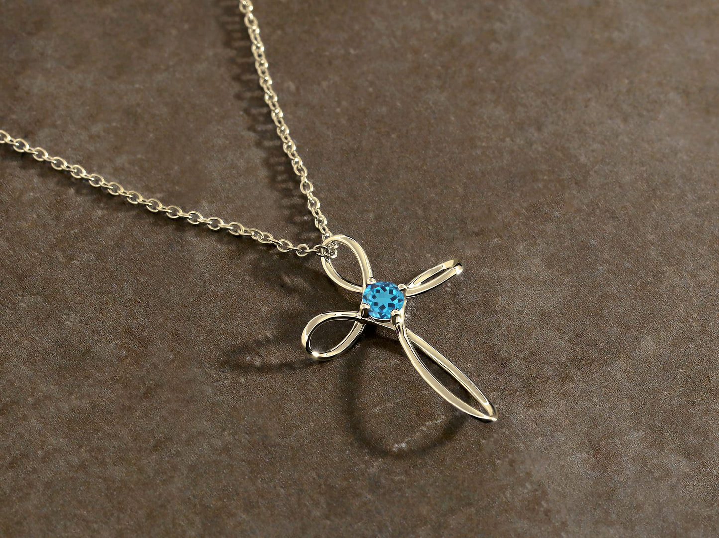 Dazzlingrock Collection 4mm Round Blue Topaz Solitaire Twisted Criss Cross Pendant with 18 inch Gold Chain for Women in 14K Yellow Gold