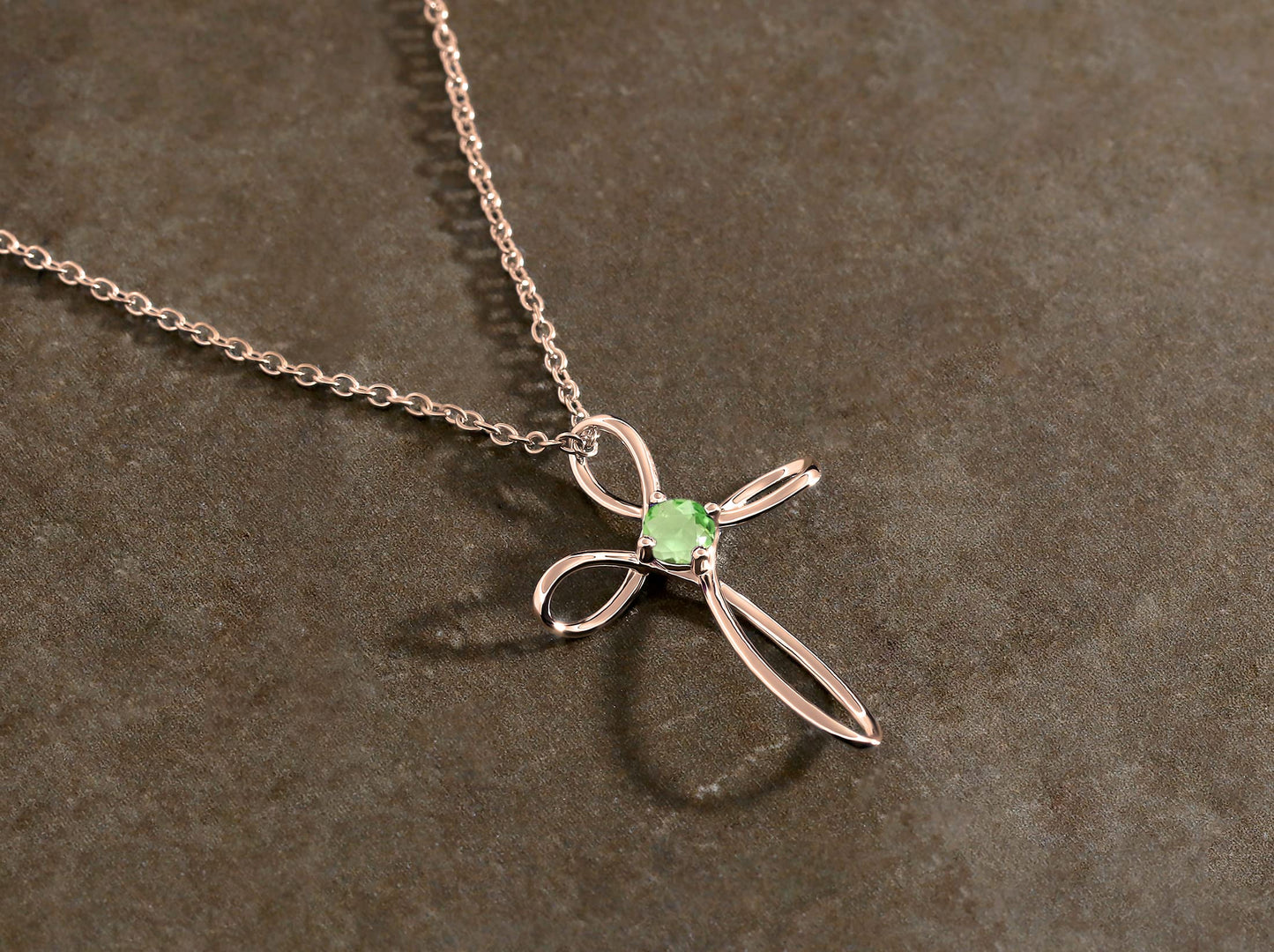 Dazzlingrock Collection 4mm Round Peridot Solitaire Twisted Criss Cross Pendant with 18 inch Gold Chain for Women in 10K Rose Gold