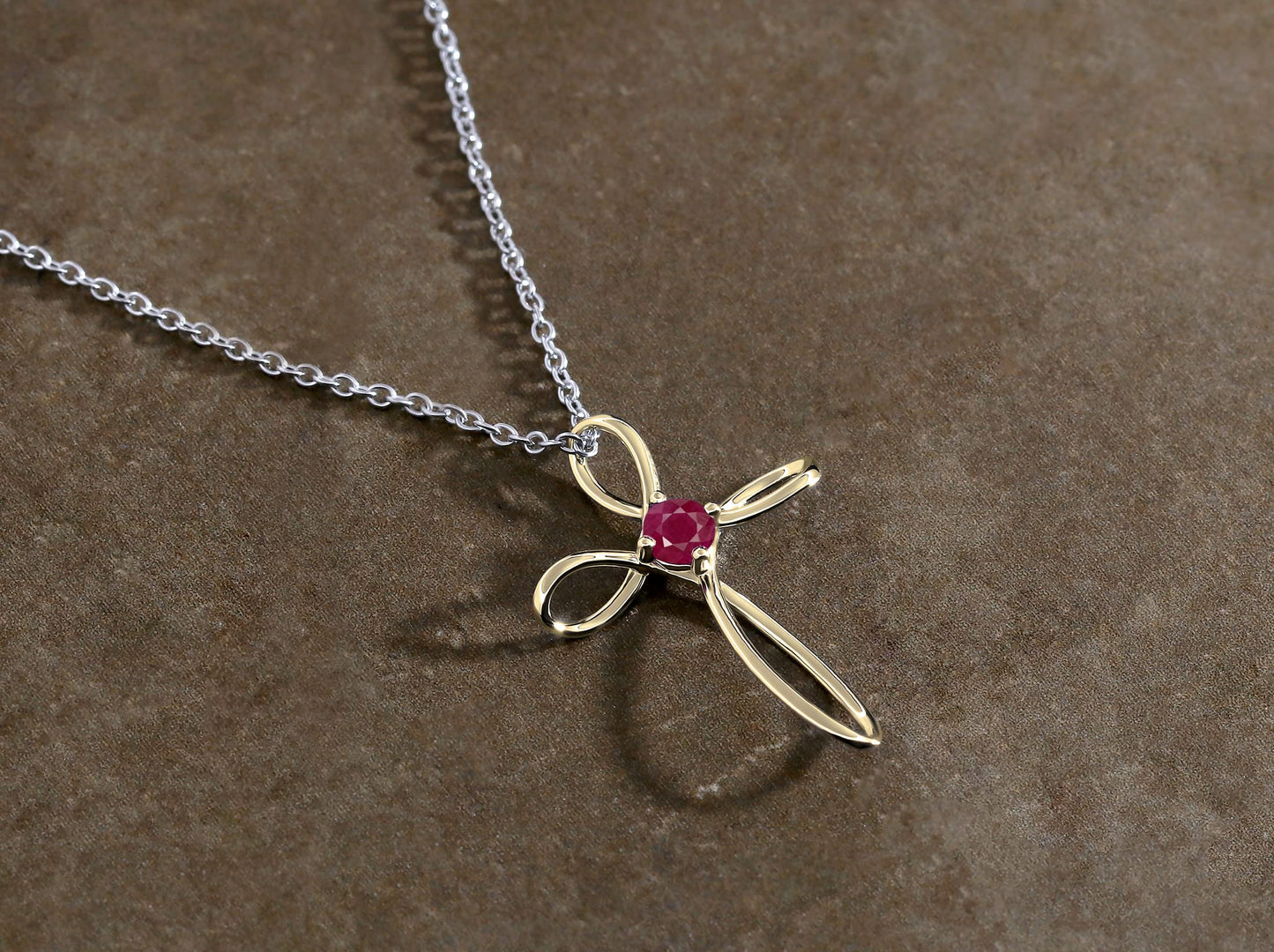 Dazzlingrock Collection 4mm Round Ruby Solitaire Twisted Criss Cross Pendant with 18 inch Silver Chain for Women in 18K Yellow Gold