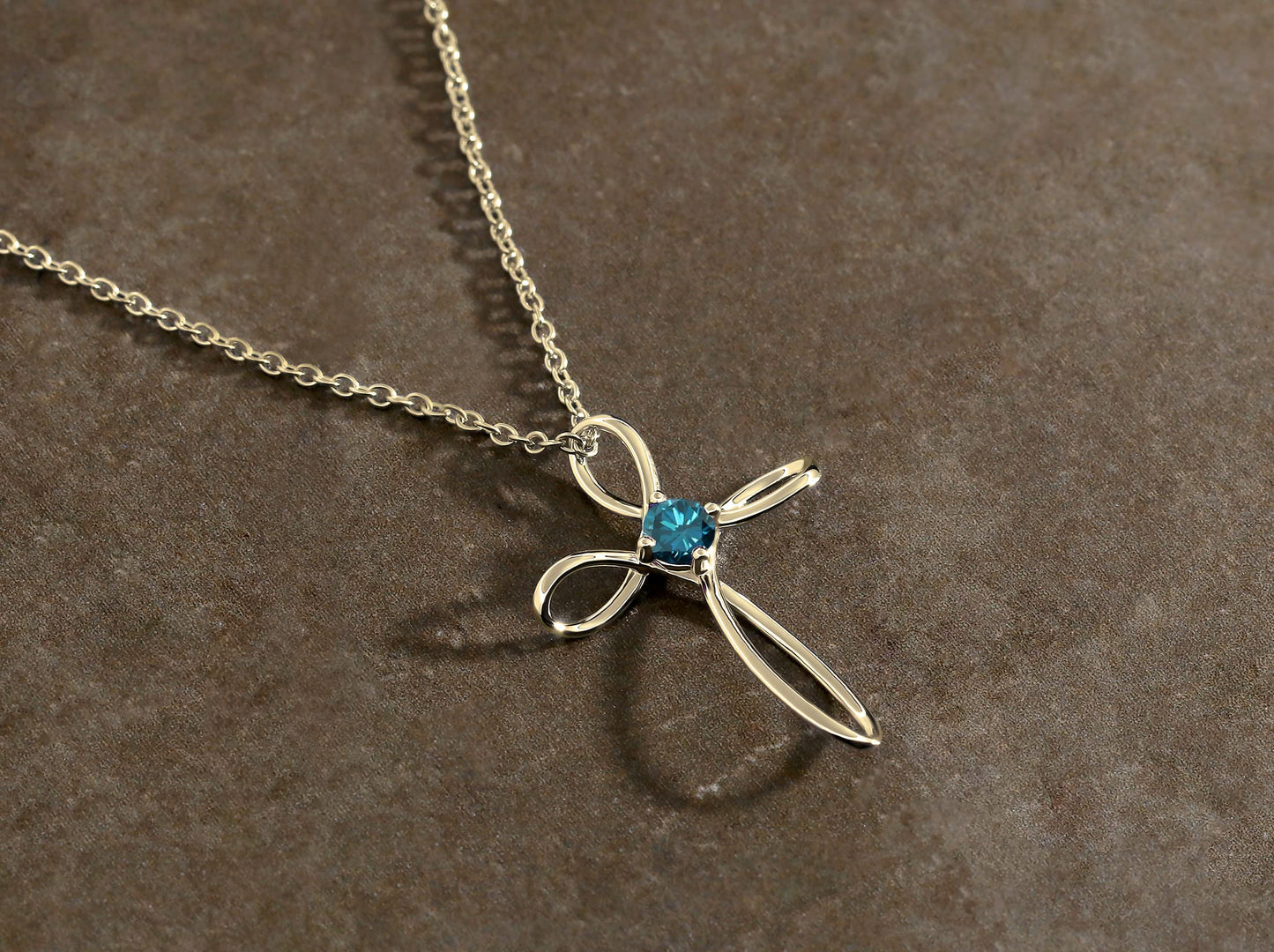 Dazzlingrock Collection 4mm Round Blue Diamond Solitaire Twisted Criss Cross Pendant with 18 inch Gold Chain for Women (0.25 ctw, Color Blue, Clarity I2-I3) in 10K Yellow Gold