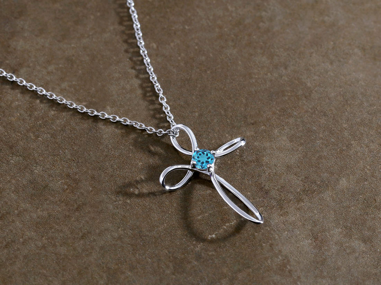 Dazzlingrock Collection 4mm Round Blue Topaz Solitaire Twisted Criss Cross Pendant with 18 inch Silver Chain for Women in 10K White Gold