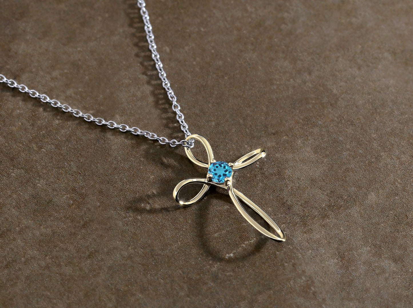 Dazzlingrock Collection 4mm Round Blue Topaz Solitaire Twisted Criss Cross Pendant with 18 inch Silver Chain for Women in 10K Yellow Gold