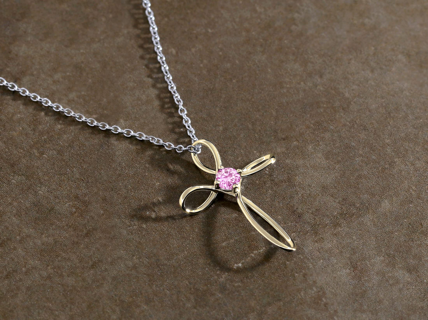 Dazzlingrock Collection 4mm Round Pink Sapphire Solitaire Twisted Criss Cross Pendant with 18 inch Silver Chain for Women in 10K Yellow Gold