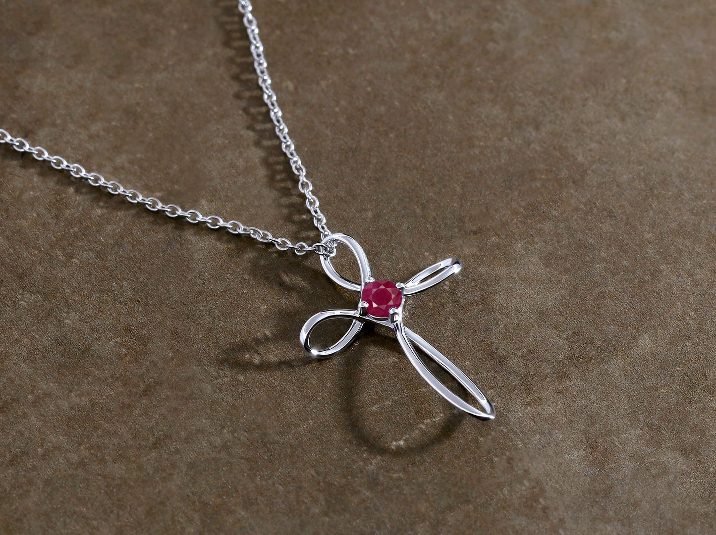 Dazzlingrock Collection 4mm Round Ruby Solitaire Twisted Criss Cross Pendant with 18 inch Silver Chain for Women in 14K White Gold