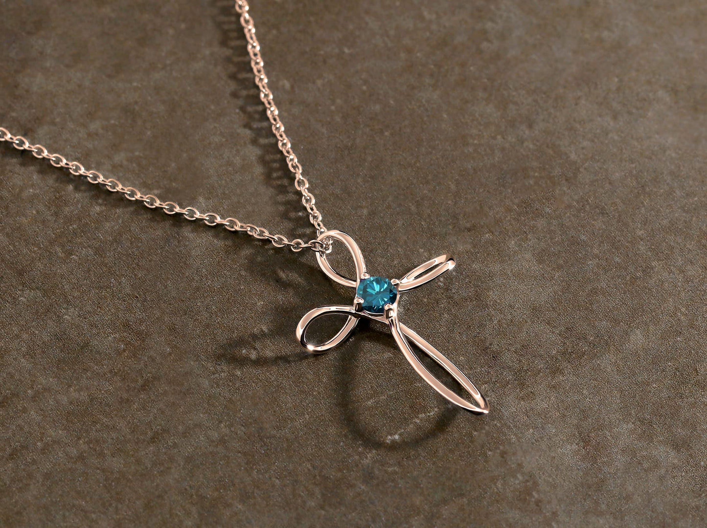 Dazzlingrock Collection 4mm Round Blue Diamond Solitaire Twisted Criss Cross Pendant with 18 inch Gold Chain for Women (0.25 ctw, Color Blue, Clarity I2-I3) in 14K Rose Gold