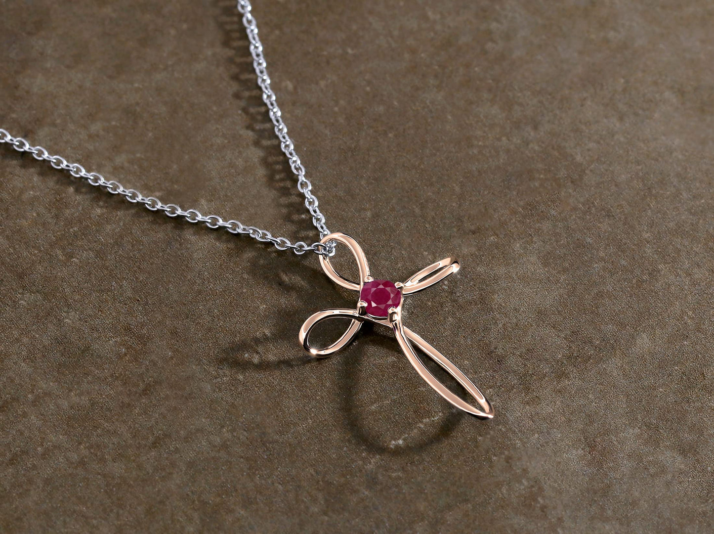 Dazzlingrock Collection 4mm Round Ruby Solitaire Twisted Criss Cross Pendant with 18 inch Silver Chain for Women in 10K Rose Gold