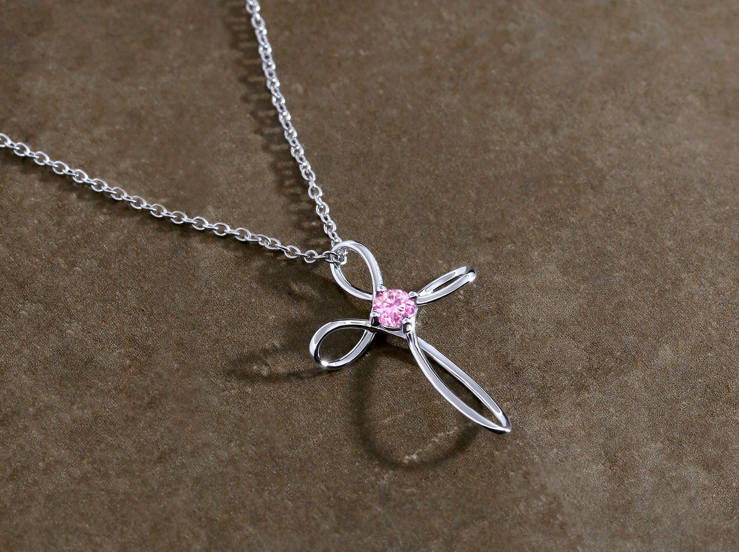 Dazzlingrock Collection 4mm Round Pink Sapphire Solitaire Twisted Criss Cross Pendant with 18 inch Silver Chain for Women in 18K White Gold