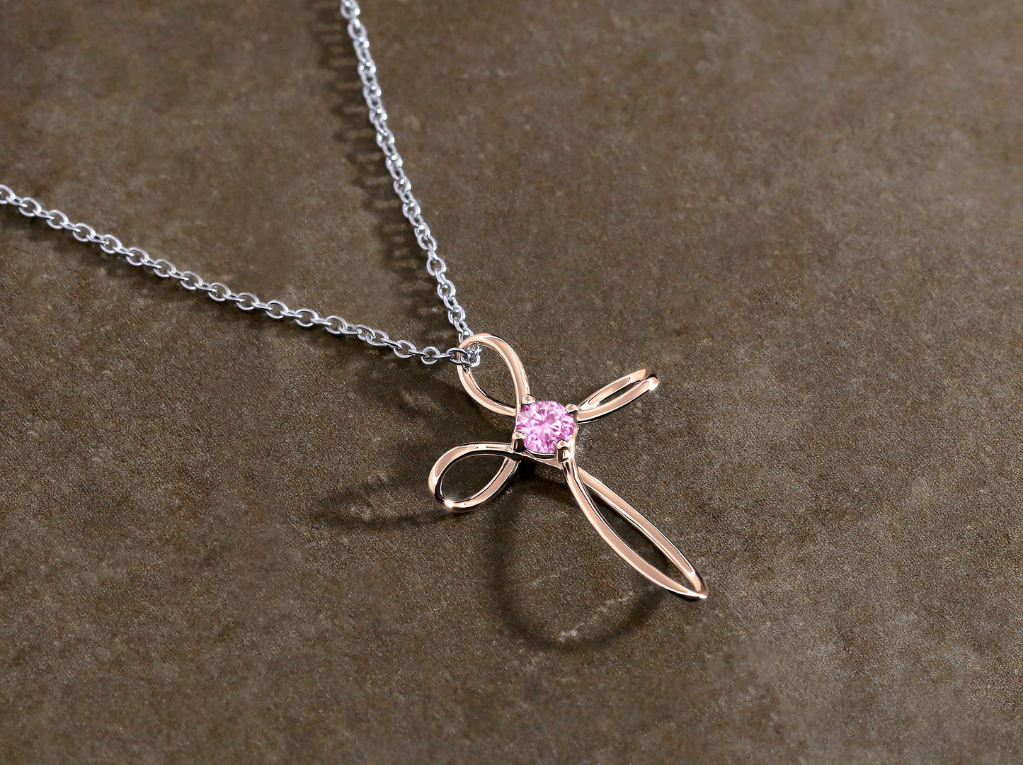 Dazzlingrock Collection 4mm Round Pink Sapphire Solitaire Twisted Criss Cross Pendant with 18 inch Silver Chain for Women in 10K Rose Gold