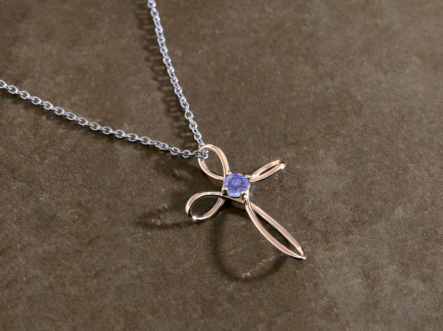 Dazzlingrock Collection 4mm Round Tanzanite Solitaire Twisted Criss Cross Pendant with 18 inch Silver Chain for Women in 10K Rose Gold