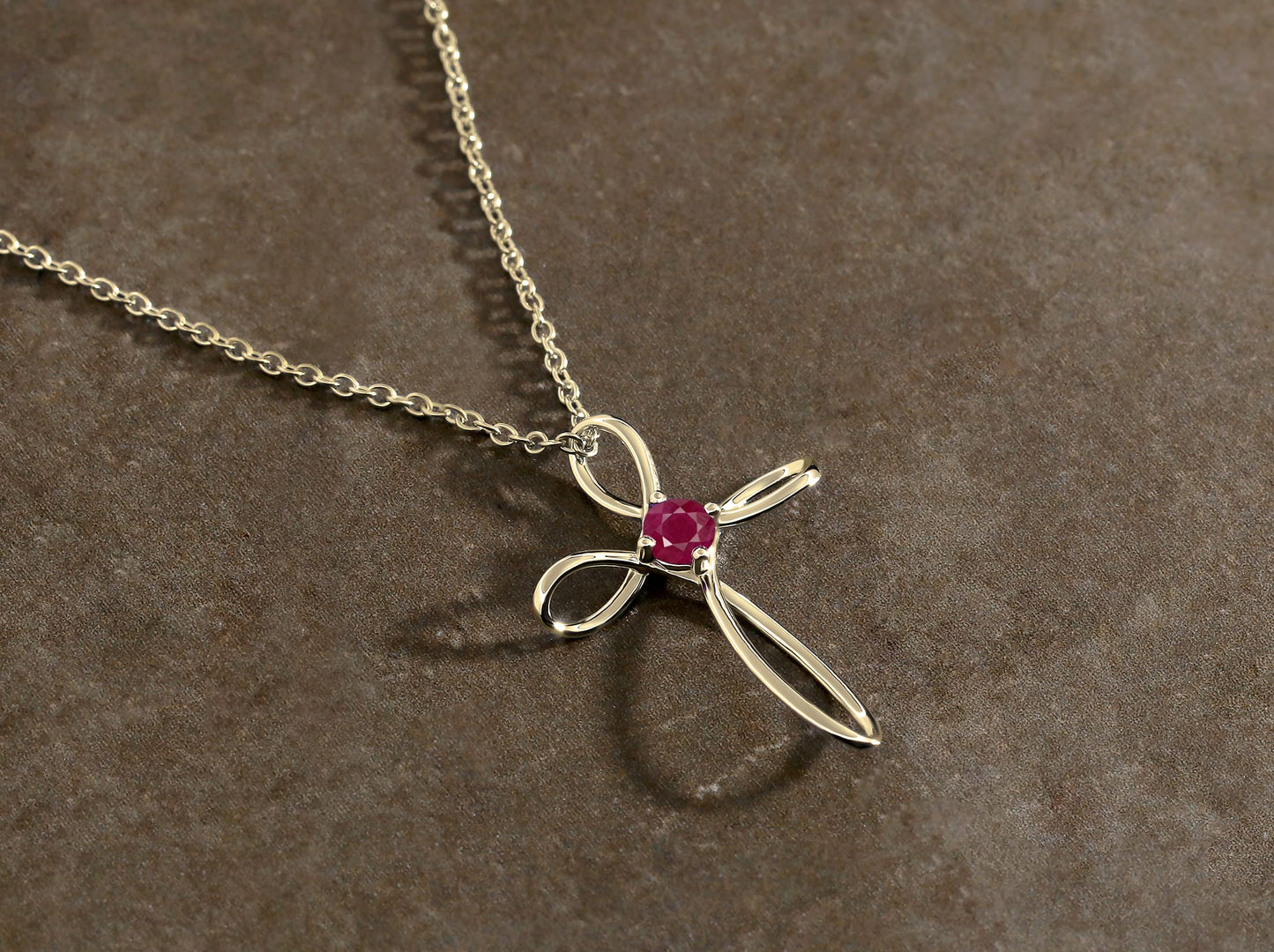 Dazzlingrock Collection 4mm Round Ruby Solitaire Twisted Criss Cross Pendant with 18 inch Gold Chain for Women in 10K Yellow Gold