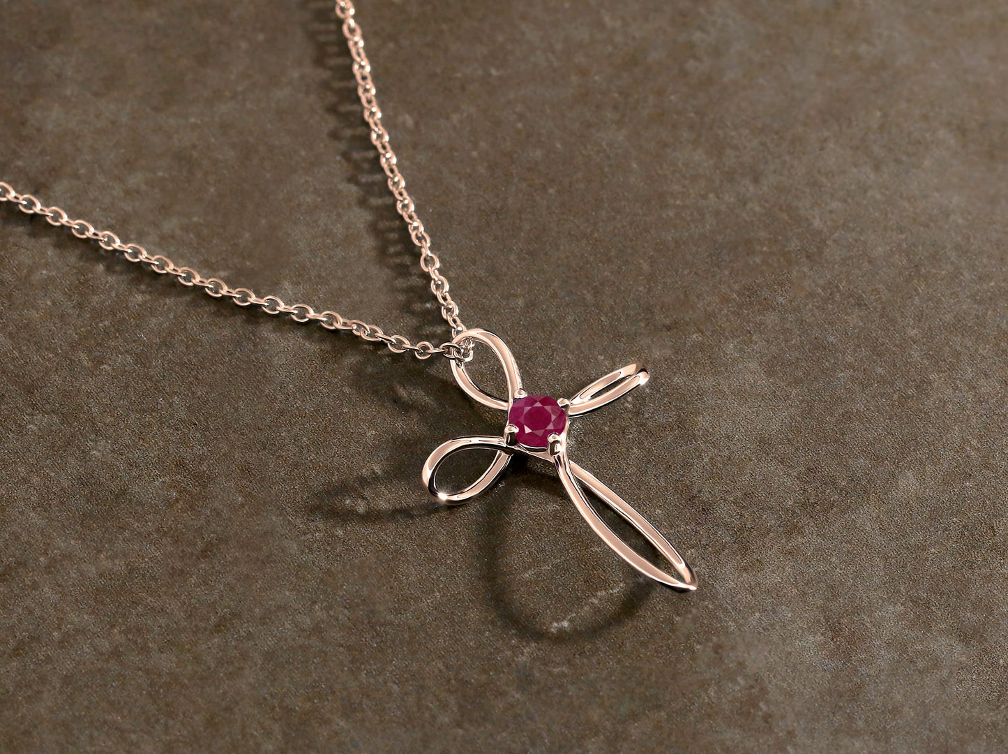 Dazzlingrock Collection 4mm Round Ruby Solitaire Twisted Criss Cross Pendant with 18 inch Gold Chain for Women in 18K Rose Gold