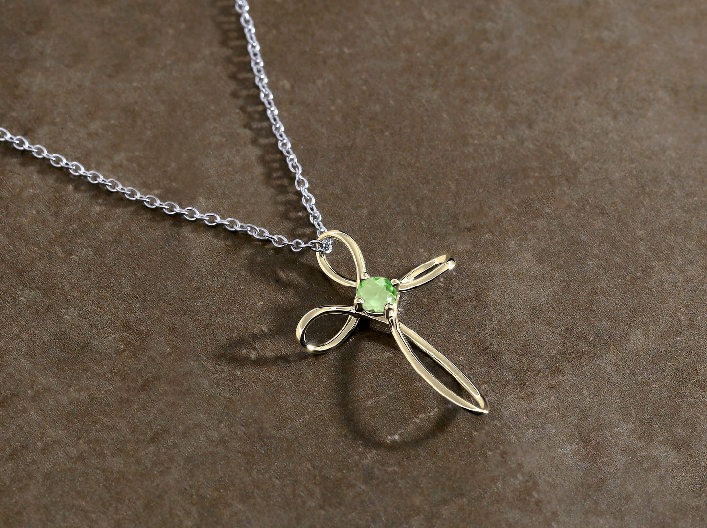 Dazzlingrock Collection 4mm Round Peridot Solitaire Twisted Criss Cross Pendant with 18 inch Silver Chain for Women in 18K Yellow Gold