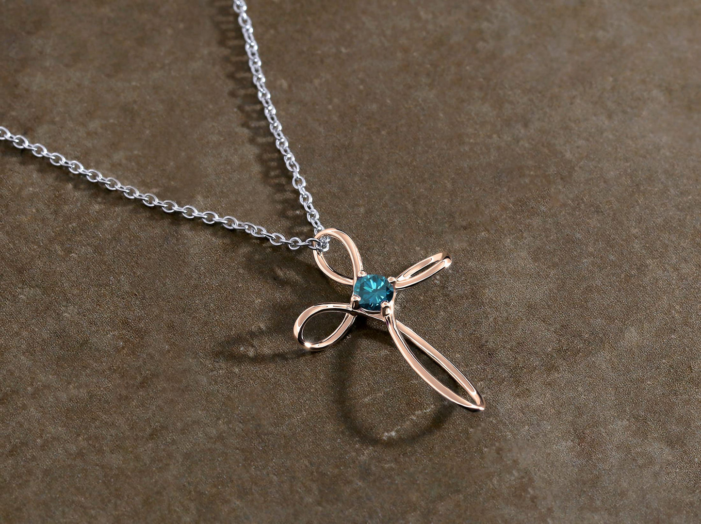 Dazzlingrock Collection 4mm Round Blue Diamond Solitaire Twisted Criss Cross Pendant with 18 inch Silver Chain for Women (0.25 ctw, Color Blue, Clarity I2-I3) in 18K Rose Gold