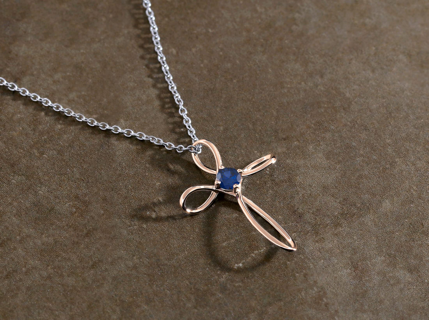 Dazzlingrock Collection 4mm Round Blue Sapphire Solitaire Twisted Criss Cross Pendant with 18 inch Silver Chain for Women in 14K Rose Gold