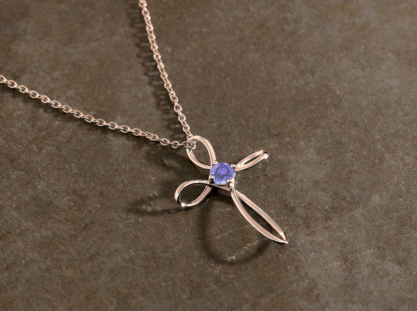 Dazzlingrock Collection 4mm Round Tanzanite Solitaire Twisted Criss Cross Pendant with 18 inch Gold Chain for Women in 14K Rose Gold