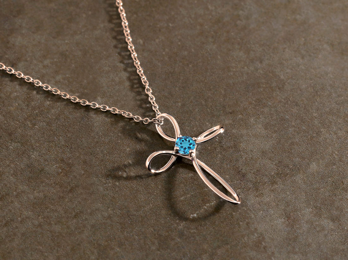 Dazzlingrock Collection 4mm Round Blue Topaz Solitaire Twisted Criss Cross Pendant with 18 inch Gold Chain for Women in 18K Rose Gold