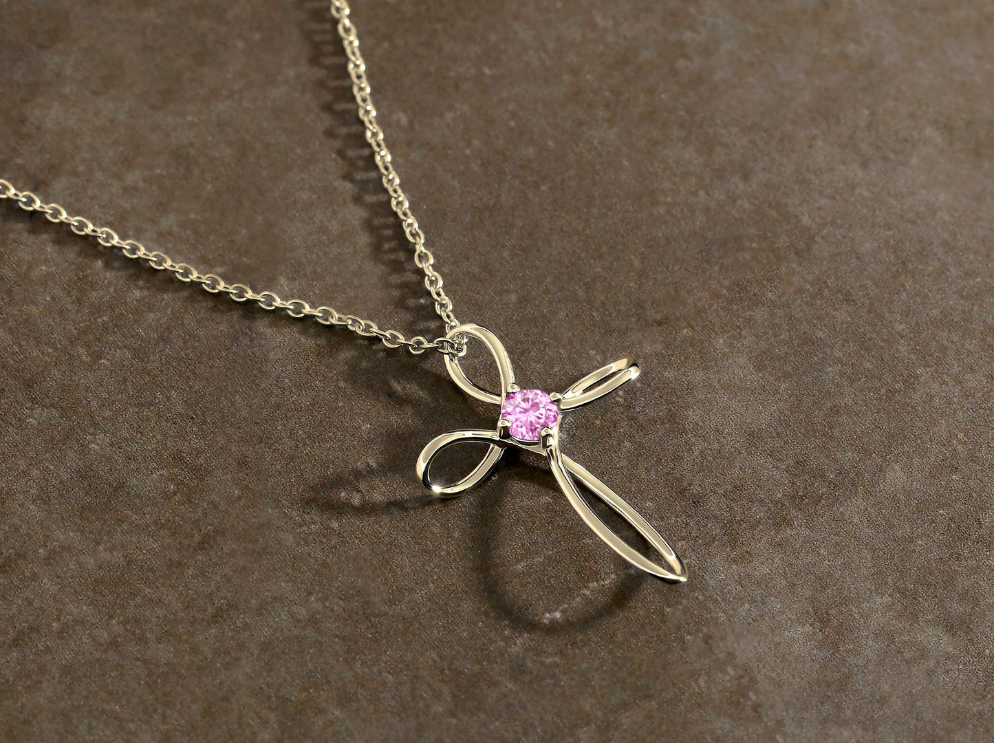 Dazzlingrock Collection 4mm Round Pink Sapphire Solitaire Twisted Criss Cross Pendant with 18 inch Gold Chain for Women in 18K Yellow Gold