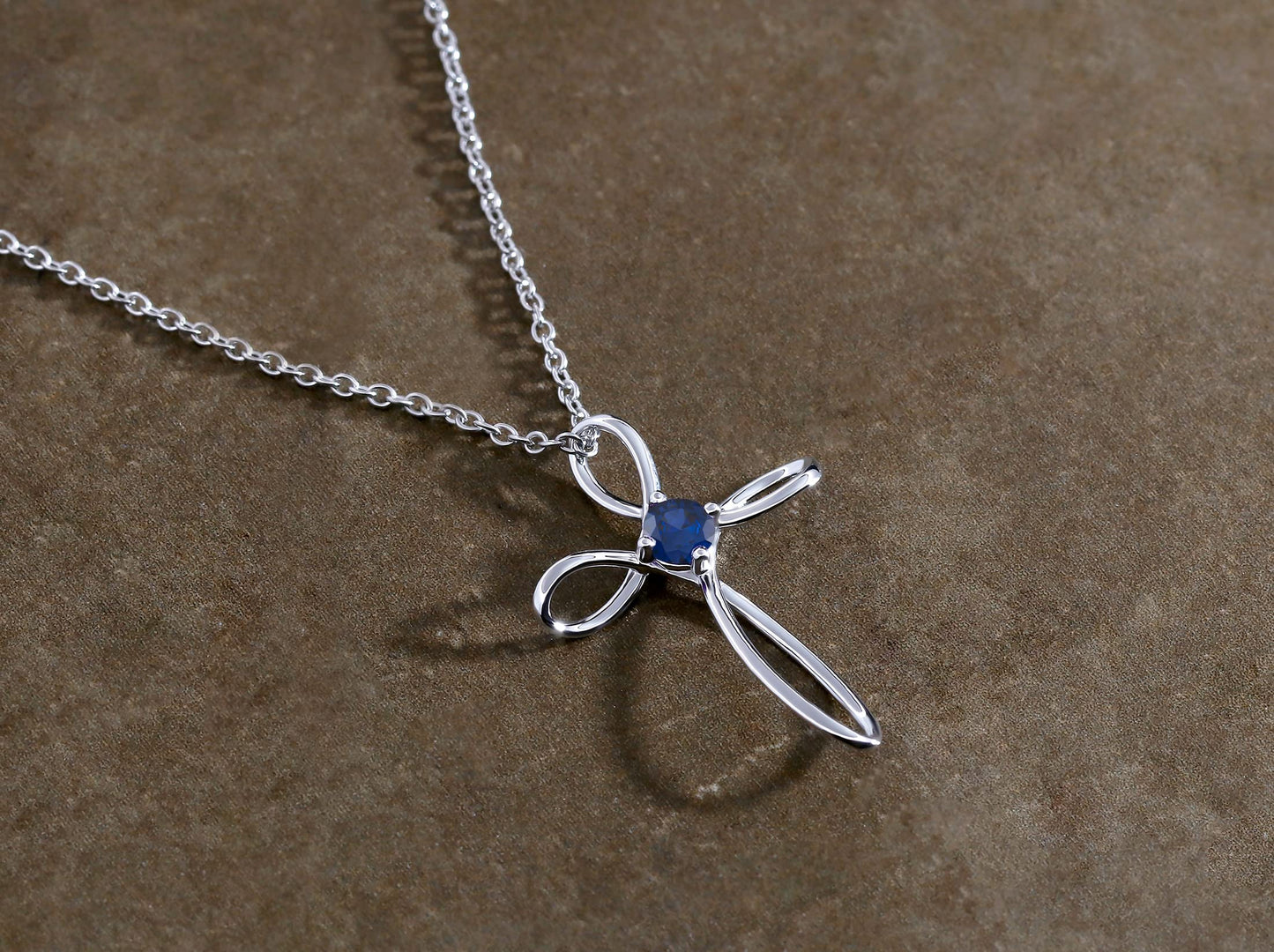 Dazzlingrock Collection 4mm Round Blue Sapphire Solitaire Twisted Criss Cross Pendant with 18 inch Silver Chain for Women in 18K White Gold