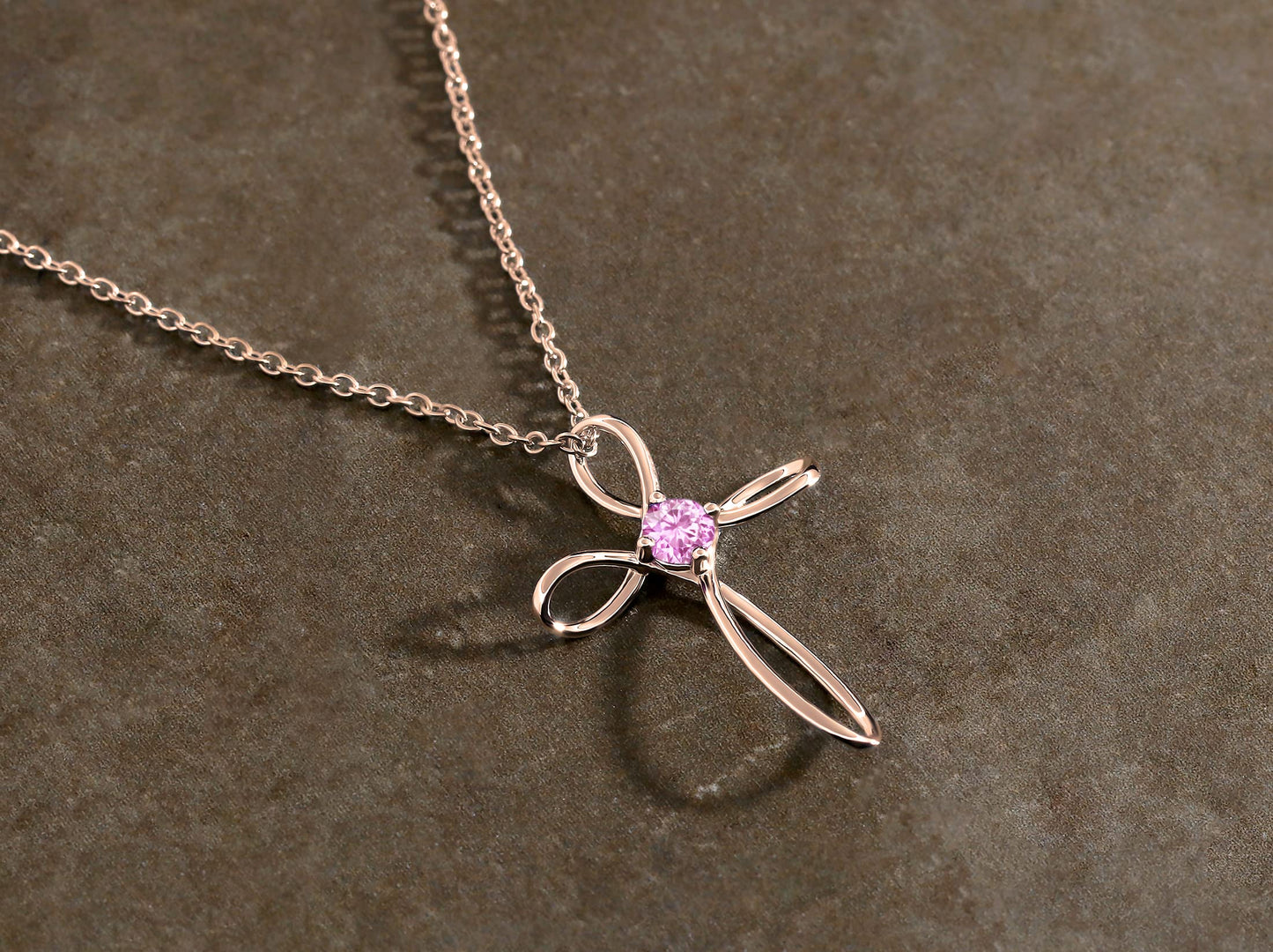 Dazzlingrock Collection 4mm Round Pink Sapphire Solitaire Twisted Criss Cross Pendant with 18 inch Gold Chain for Women in 14K Rose Gold