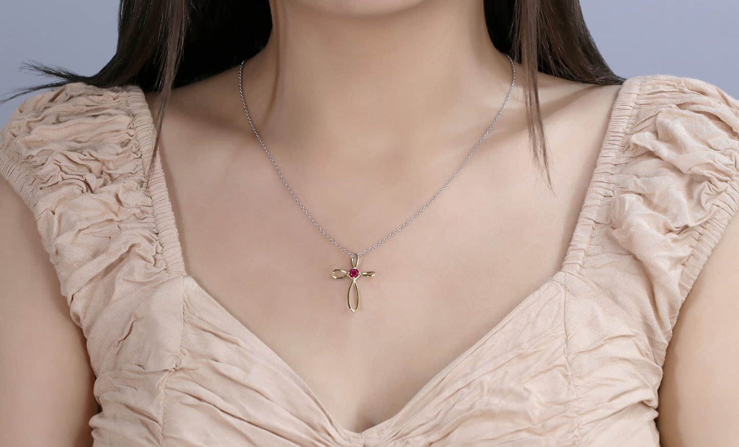 Dazzlingrock Collection 4mm Round Ruby Solitaire Twisted Criss Cross Pendant with 18 inch Silver Chain for Women in 14K Yellow Gold