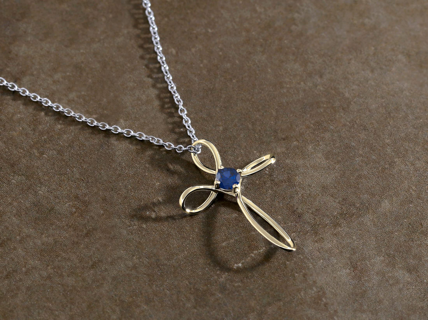 Dazzlingrock Collection 4mm Round Blue Sapphire Solitaire Twisted Criss Cross Pendant with 18 inch Silver Chain for Women in 14K Yellow Gold